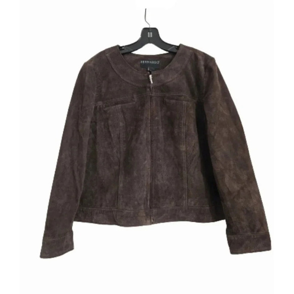 Bernardo Women's Leather Jacket Size 1X Brown Suede Snake Animal Print - Picture 1 of 10